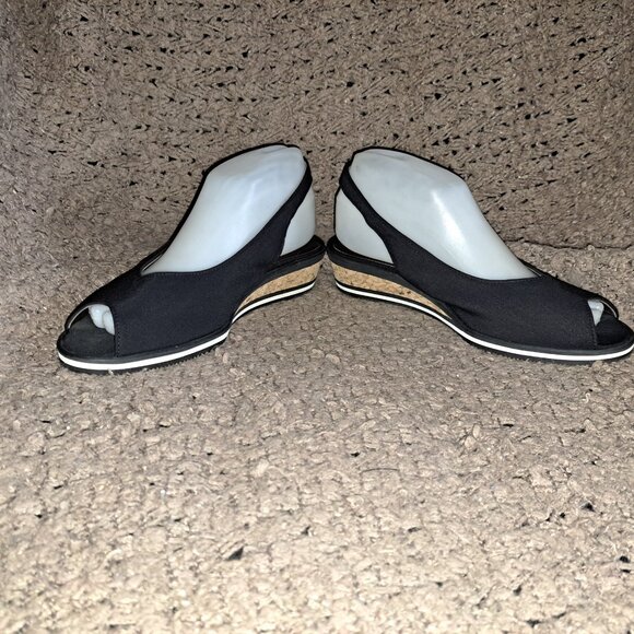 BRUNATE-Bungalow-Fabric Slingback Cork Wedge-Peep Toe-Sz 38.5-Near Mint - Picture 4 of 8